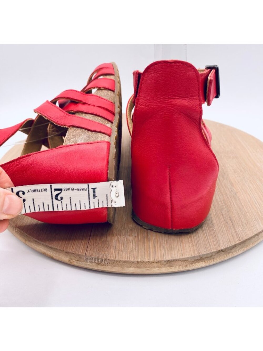 Haflinger Sandals Womens 7 38 Red Leather Ankle Strap Flats Peep Germany - Picture 8 of 13